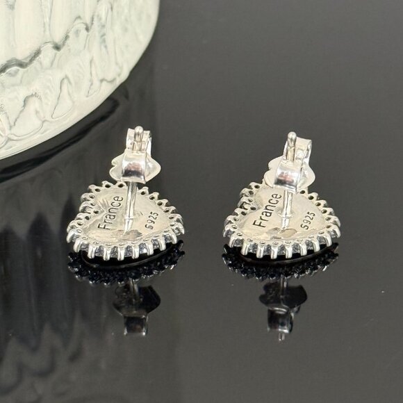 France Flag Earrings Heart bling S925 Sterling Silver Handmade Ear Stud - Picture 3 of 4